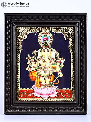 Drishti Ganesha | 24 Karat Gold Work | Framed Tanjore Painting