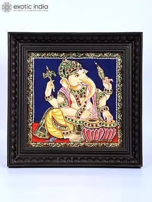 Musical Ganesha | 24 Karat Gold Work | Framed Tanjore Painting