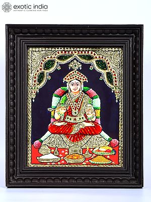 Goddess Annapurna | 24 Karat Gold Work | Framed Tanjore Painting