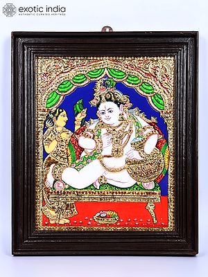 Butter Krishna | 24 Karat Gold Work | Framed Tanjore Painting