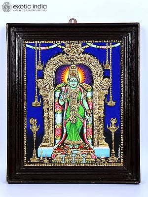 Goddess Meenakshi | 24 Karat Gold Work | Framed Tanjore Painting