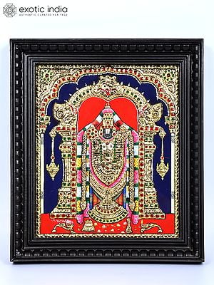 Lord Venkateshvara (Tirupati Balaji) | 24 Karat Gold Work | Framed Tanjore Painting