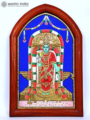 Goddess Meenakshi | 24 Karat Gold Work | Framed Tanjore Painting