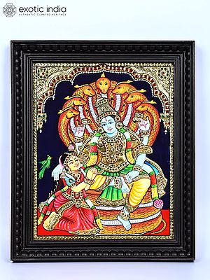 Lakshmi - Narayan | 24 Karat Gold Work | Framed Tanjore Painting