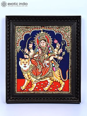 Sherawali Maa | 24 Karat Gold Work | Framed Tanjore Painting