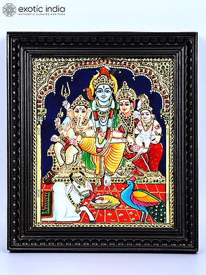 Lord Shiva Family | 24 Karat Gold Work | Framed Tanjore Painting