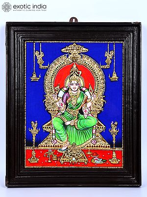 South Indian Goddess Mariamman | 24 Karat Gold Work | Framed Tanjore Painting