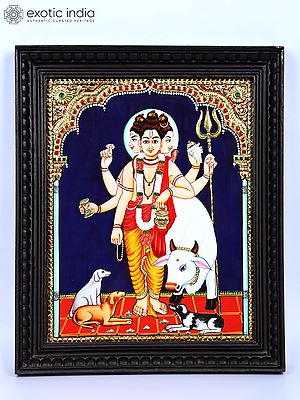 Lord Dattatreya | 24 Karat Gold Work | Framed Tanjore Painting