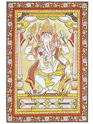 Four Armed Dancing Lord Ganesha | Pattachitra Painting