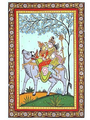 Shiva Parvati on Nandi | Pattachitra Painting