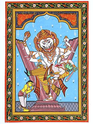 Lord Narasimha Killing Hiranyakashipu | Pattachitra Painting