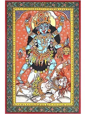 Goddess Kali Standing on Lord Shiva | Pattachitra Painting