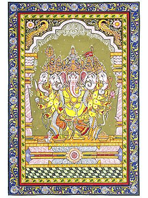 Dancing Panchamukhi Lord Ganesha | Pattachitra Painting