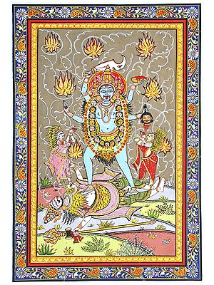 Goddess Kali Standing on Lord Shiva | Pattachitra Painting