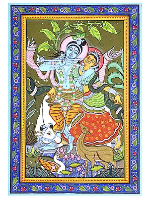 Fluting Radha Krishna | Pattachitra Painting