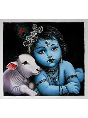 Little Krishna With Cow | Oil On Canvas | By Priya Bothra