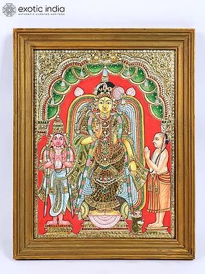 Goddess Andal | 24 Karat Gold Work | Vintage Look Framed Tanjore Painting