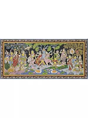 Radha And Krishna With Gopis In Vrindavan | Pattachitra Painting | By Rabi Behera