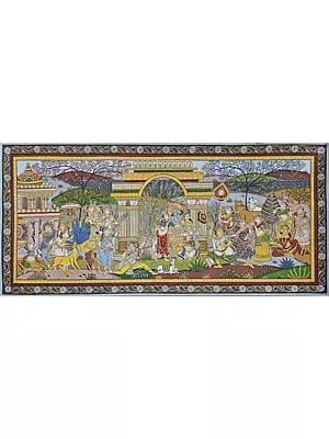 Krishna Rasleela- Pattachitra Painting | Watercolor On Handmade Canvas