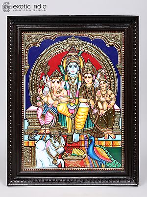 Shiva Parivar | 24 Karat Gold Work | Framed Tanjore Painting