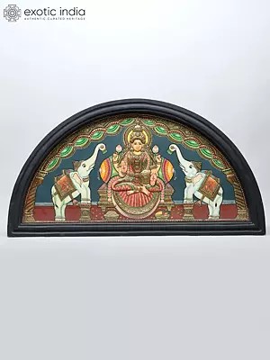 Blessing Goddess Gajalakshmi | 24 Karat Gold Work | Semicircle Shape Framed Tanjore Painting