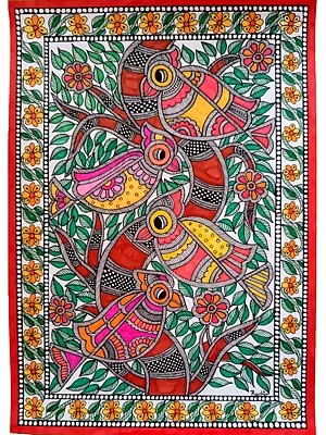 Colorful Birds - Madhubani Painting | Alcohol Markers and Fineliners on Paper | by Ruchi