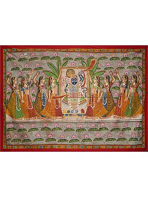 Gopis Worshipping Lord Shrinathji | Pichwai Painting on Cotton | by Narendra