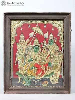 Shri Ram Darbar | 24 Karat Gold Work | Vintage Framed Tanjore Painting