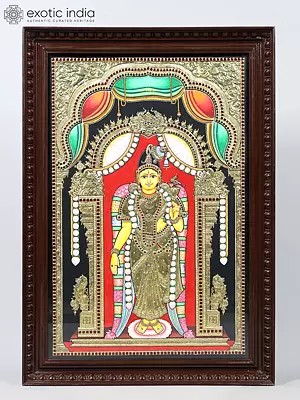 Goddess Andal | Framed Tanjore Painting with 24 Karat Gold Work