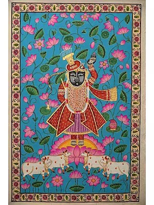 Standing Lord Shrinathji in Red Attire | Pichwai Painting on Cotton | by Narendra
