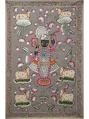 Shrinathji - Lord Krishna | Pichwai Painting on Cotton | by Narendra