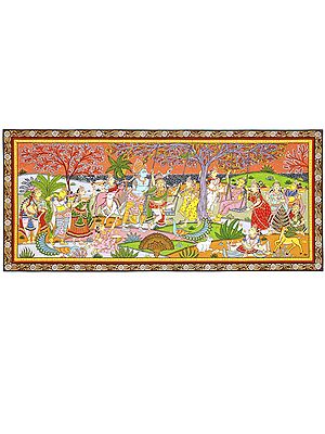 Lord Krishna with Gopikas - Celebration View of Vrindavan | Superfine Pattachitra Painting from Odisha