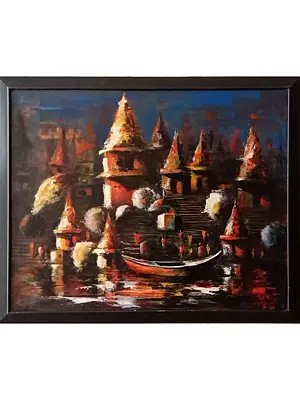 Serenity of the Sacred Ghat | Acrylic Painting on Canvas | Without Frame | by Raj Kumar Singh