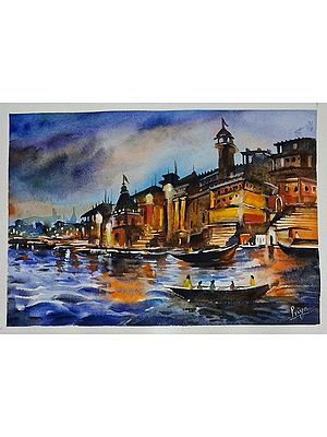 The Serene Ghats of Banaras | Water Colour on Paper | by Priya Ghosh
