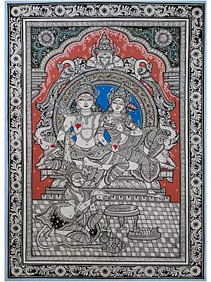 Shri Rama - Sita Seva of Hanuman | Pattachitra Painting | by Akankshya Panda