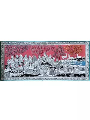 Lord Krishna with Radha and Gopis | Raas Leela | Pattachitra Painting | by Akankshya Panda