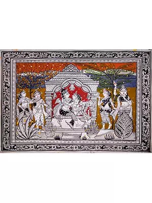 Radha-Krishna with the Gopis | Raas Leela | Pattachitra Painting | by Akankshya Panda