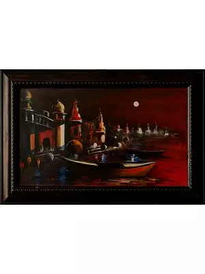 Midnight at the Ghat | Acrylic Painting on Canvas | Unframed | by Raj Kumar Singh