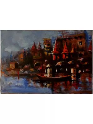Whispers of the Sacred River | Acrylic Painting on Canvas | Unframed | by Raj Kumar Singh