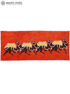 Procession of Camels Batik Painting on Cotton