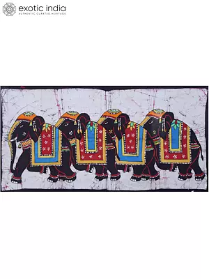 The Royal Procession of Elephants | Batik Painting on Cotton