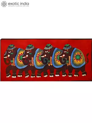 Royal Indian Elephants Batik Painting on Cotton