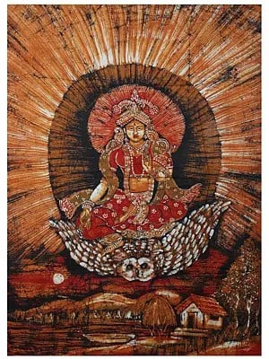Devi Lakshmi on Her Vahana Owl | Batik Painting