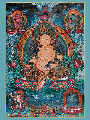 The Tibetan Buddhist God of Wealth - Kubera (Brocadeless Thangka)