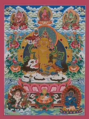 The Tibetan Buddhist God of Wealth - Kubera (Brocadeless Thangka)