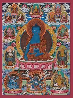 Medicine Buddha Thangka (Brocadeless Thangka)