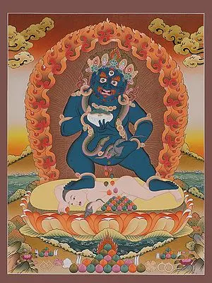 The Tibetan Buddhist God of Wealth - Kubera (Brocadeless Thangka)