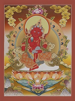 The Tibetan Buddhist God of Wealth - Red Kubera (Brocadeless Thangka)