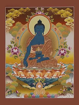 Medicine Buddha Thangka (Brocadeless Thangka)