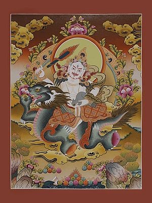 The Tibetan Buddhist God of Wealth - Kubera (Brocade Lace Thangka)